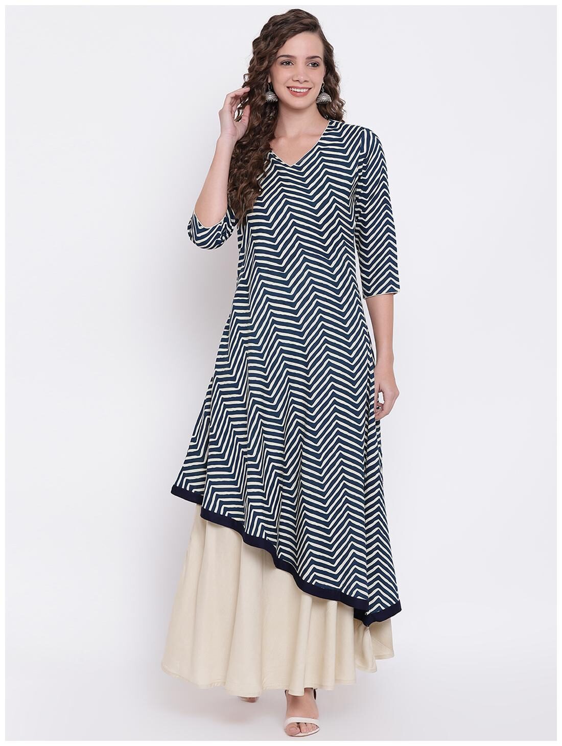 

Divena Women Viscose Rayon Geometric Blue Kurta