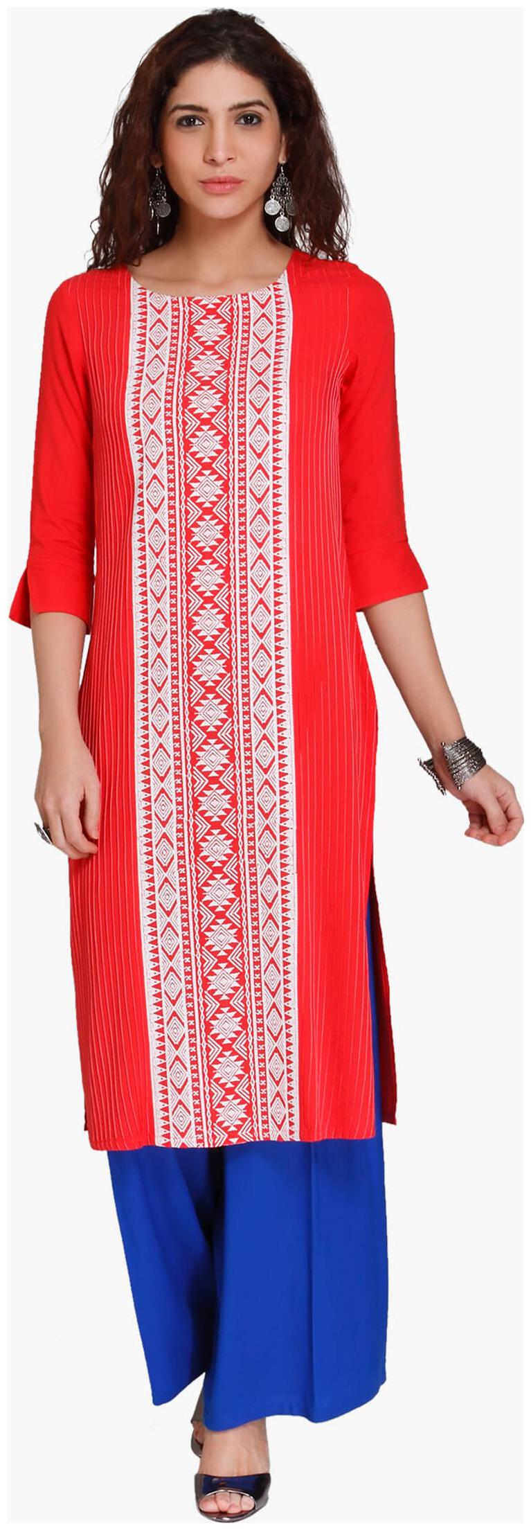 

NAARI Women Red Embroidered Straight Kurti