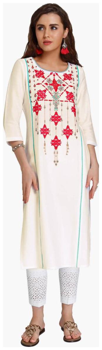 

NAARI Women White Embroidered Straight Kurti