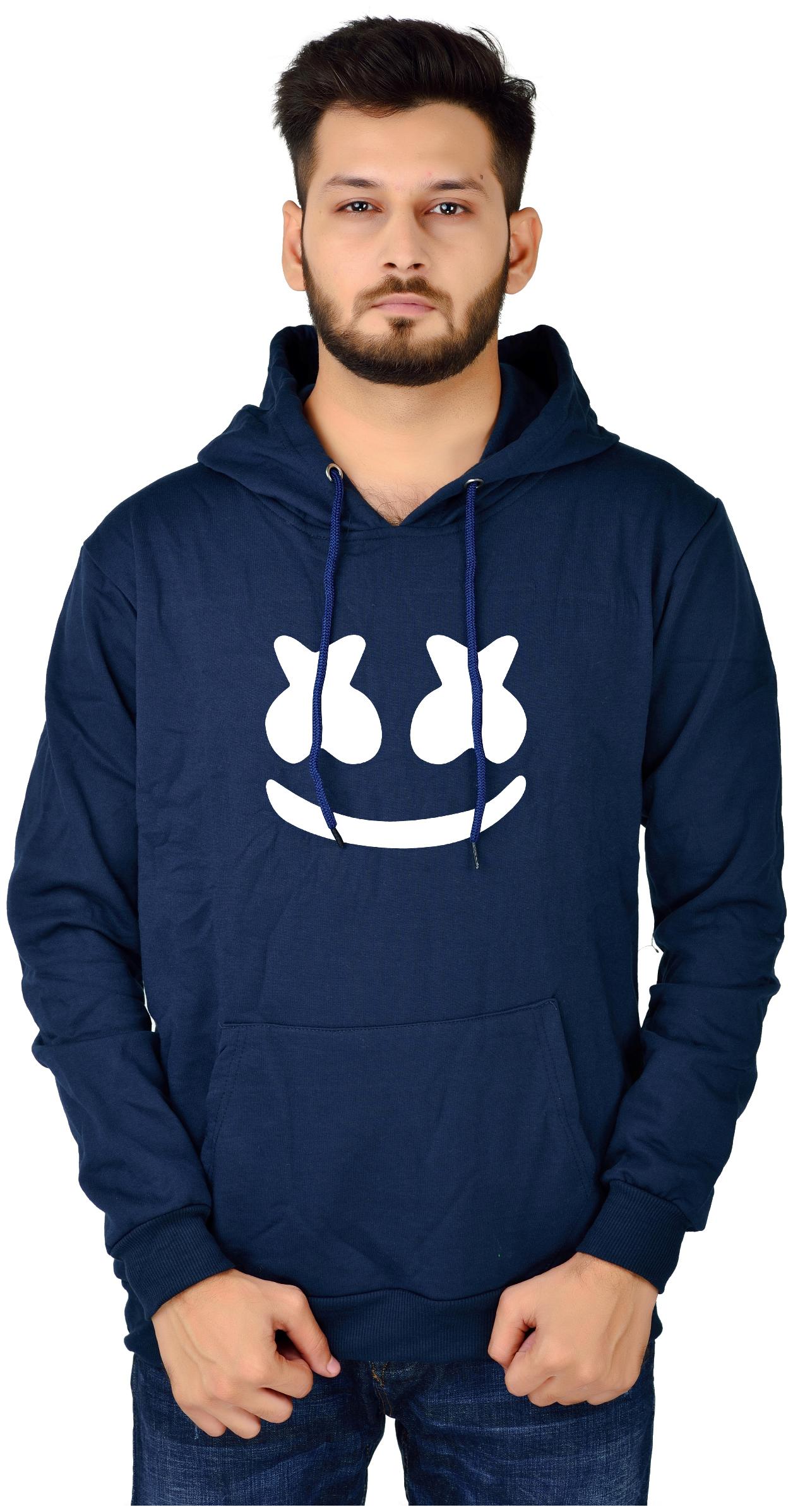 

DIVRA CLOTHING Men Cotton Blend Printed Navy Blue Hoodie