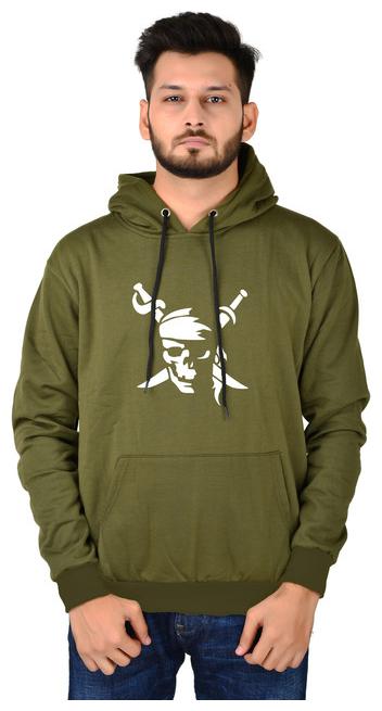 

DIVRA CLOTHING Men Cotton Blend Printed Olive Hoodie
