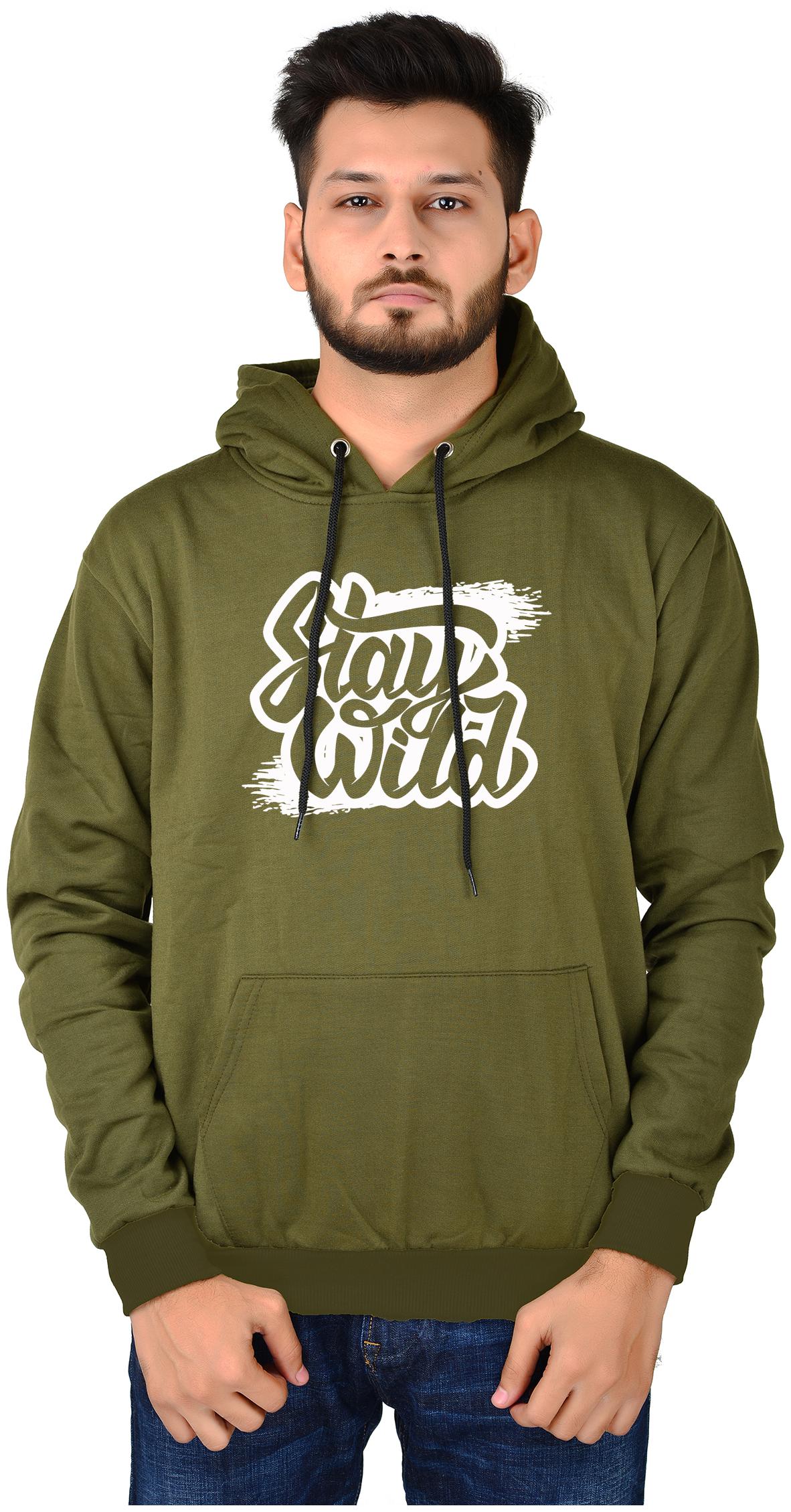 

Divra Clothing Men s Regular Fit Stay Wild Printed Cotton Hoodie (Olive)