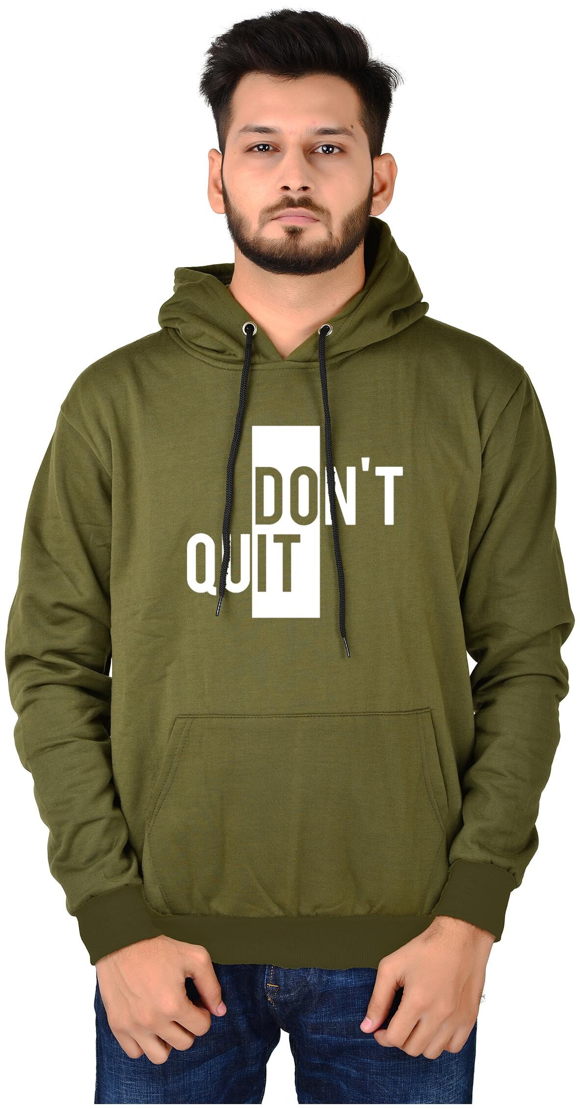 

Divra Clothing Mens Regular Fit Dont Quit Printed Cotton Hoodie (Olive)