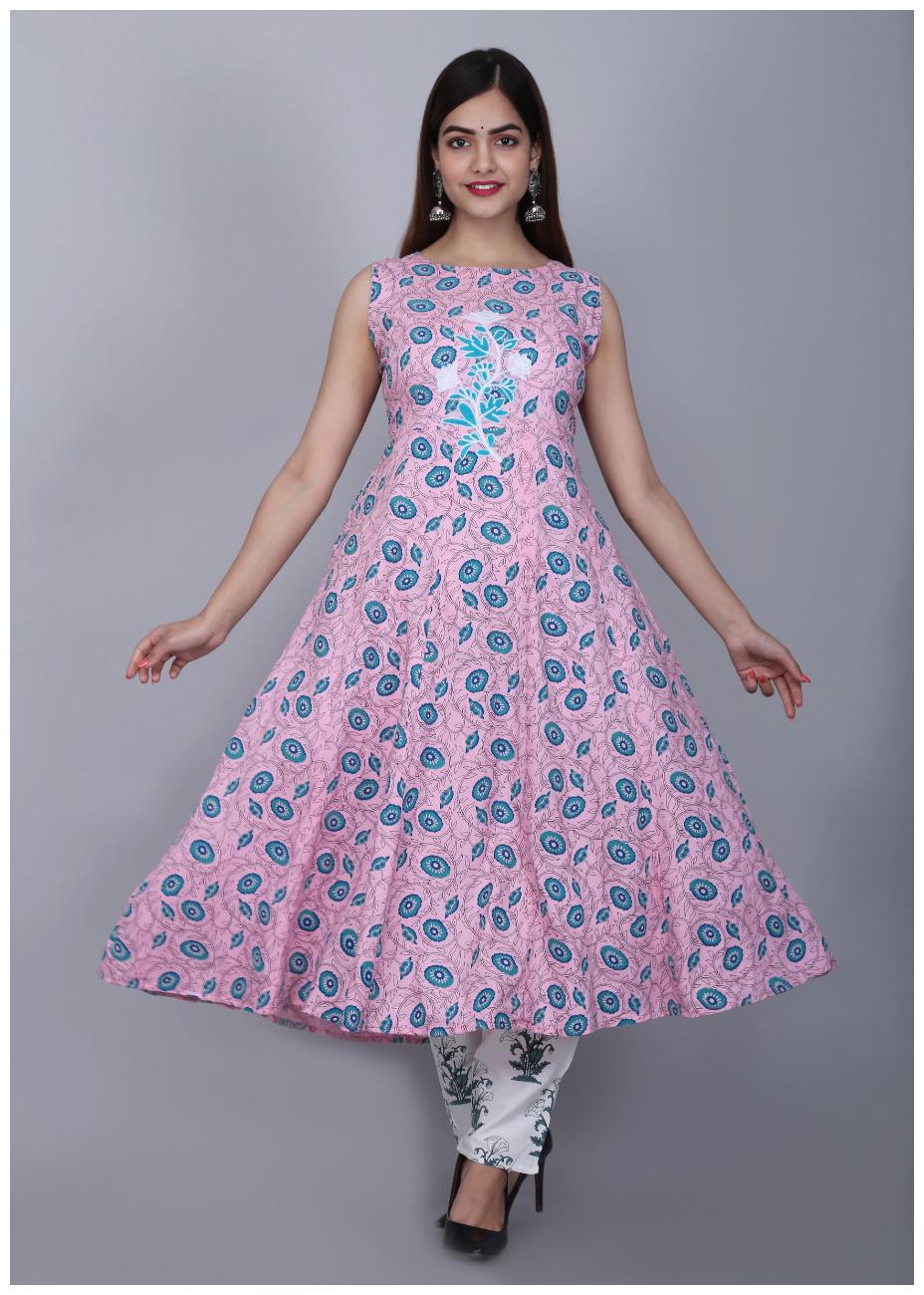 

DIVYANSHI FASHIONS Women Pink Floral Anarkali Kurti With Pants