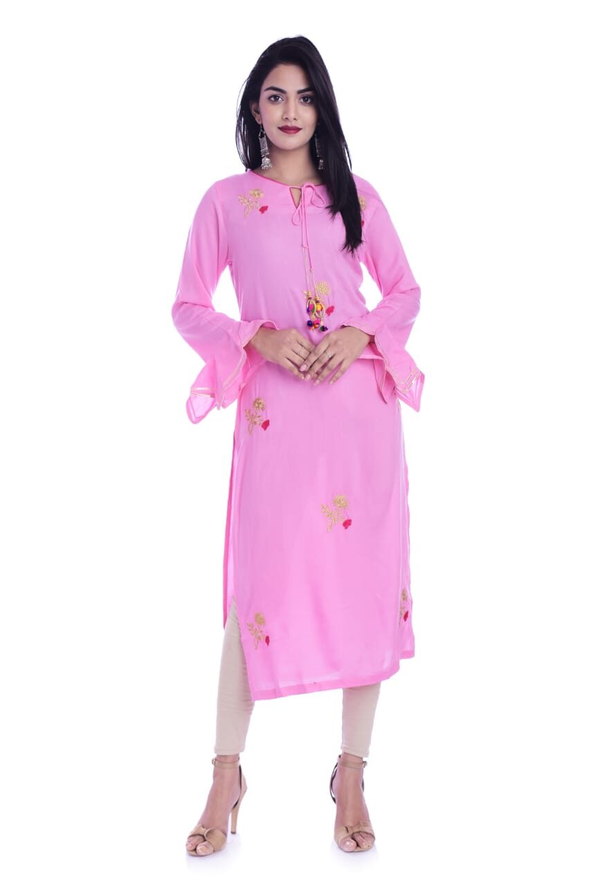 

DIVYANSHI FASHIONS Women Pink Embroidered Straight Kurti