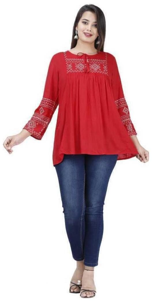 

DIVYANSHI FASHIONS Women Embroidered Fusion top - Red