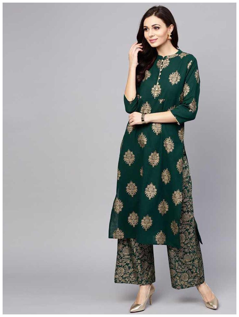 

DIVYANSHI FASHIONS Women Green Printed Regular Kurti With Palazzo