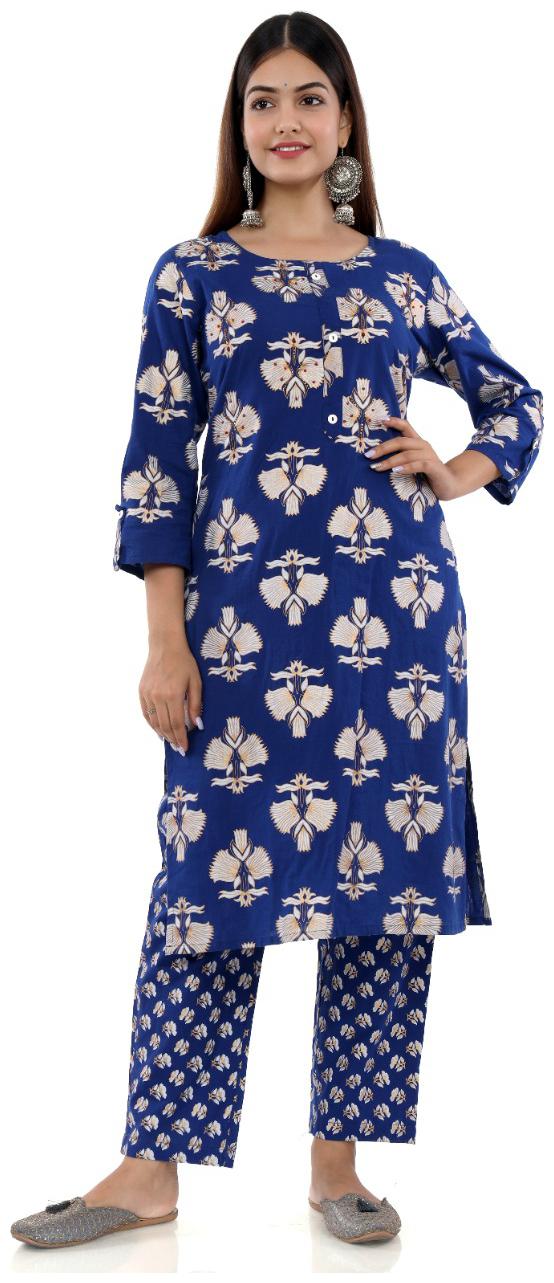 

DIVYANSHI FASHIONS Women Blue Floral Straight Kurti With Pants