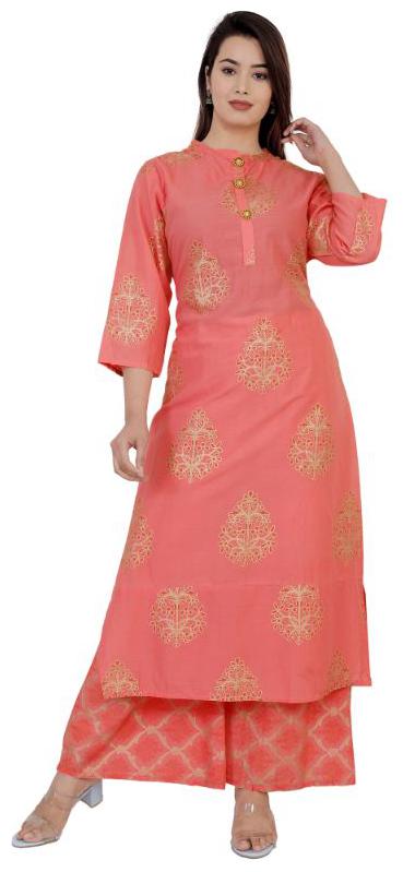 

DIVYANSHI FASHIONS Women Peach Printed Straight Kurta With Palazzo