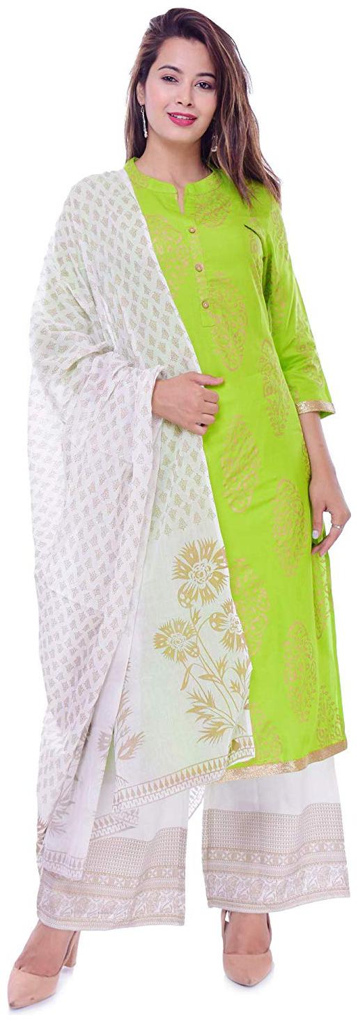 

DIVYANSHI FASHIONS Women Viscose Rayon Floral Green Kurta With Palazzo With Dupatta
