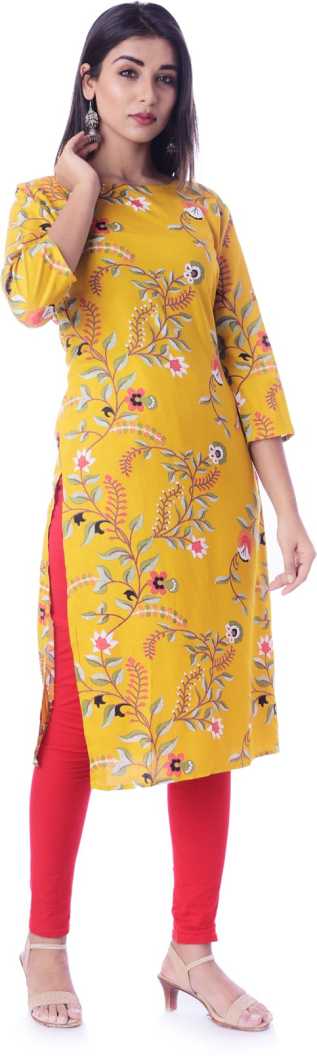 

DIVYANSHI FASHIONS Women Mustard Floral Straight Kurti
