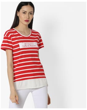 Paytmmall Tops By Reliance Trends Dnmx By Reliance Trends Women Red Cotton Tshirt