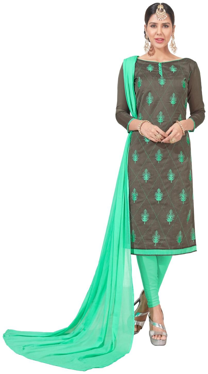 

DnVeens Chanderi Cotton Churidar Embroidery Salwar Suit Unstiched Dress Materials BLGNGITCT09