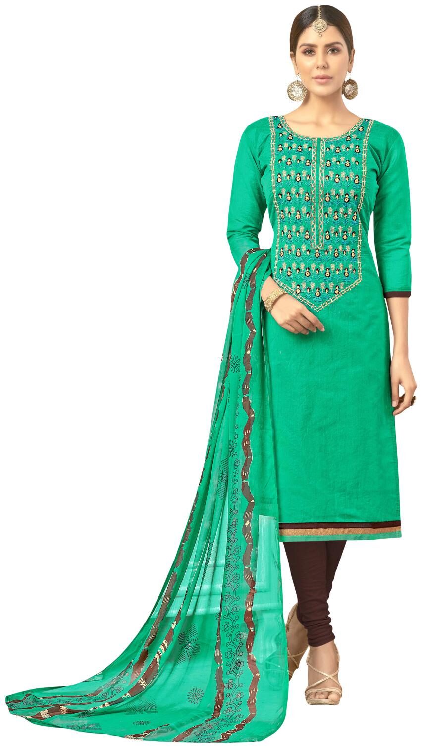 

DnVeens Chanderi Cotton Embroidered Salwar Kameez Dupatta Set for Women Dress Material Suits BLGNGSGNR1002