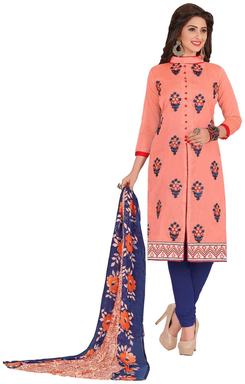

DnVeens Chanderi Embroidered Un stitched Salwar Kameez Suit Set Dress Materials for Women BLGNGBRND05