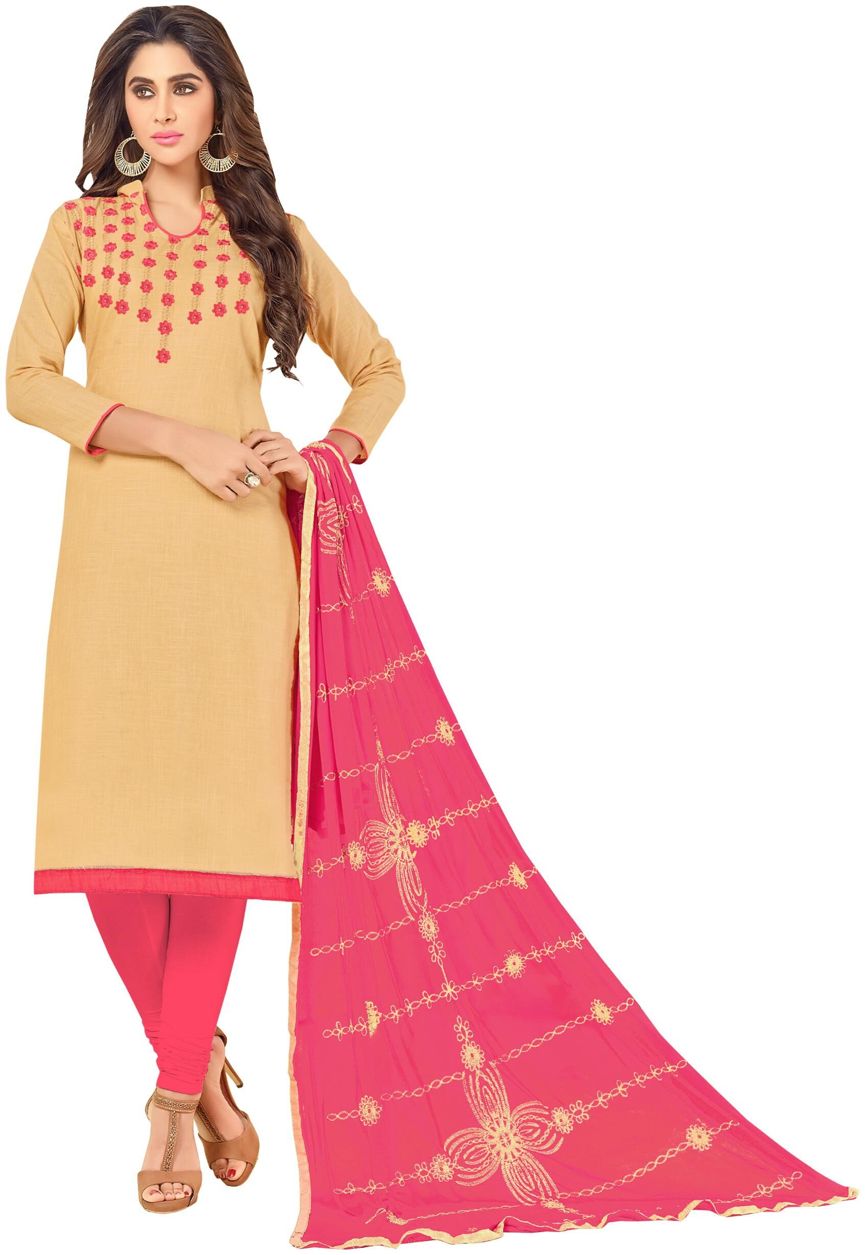 

Dnveens Beige Unstitched Kurta with bottom dupatta With dupatta Dress Material