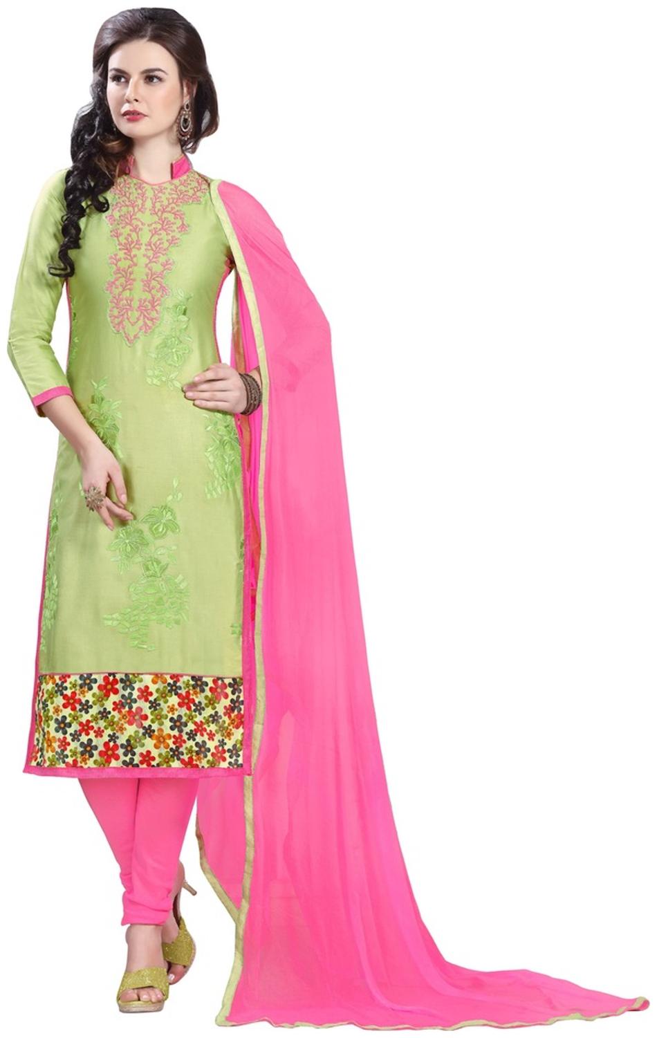 

Dnveens Green Unstitched Kurta with bottom dupatta With dupatta Dress Material