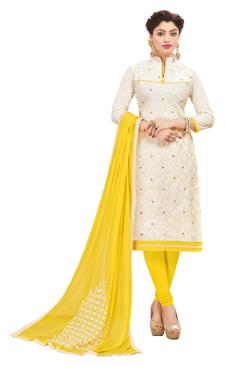 

Dnveens White Unstitched Kurta with bottom dupatta With dupatta Dress Material