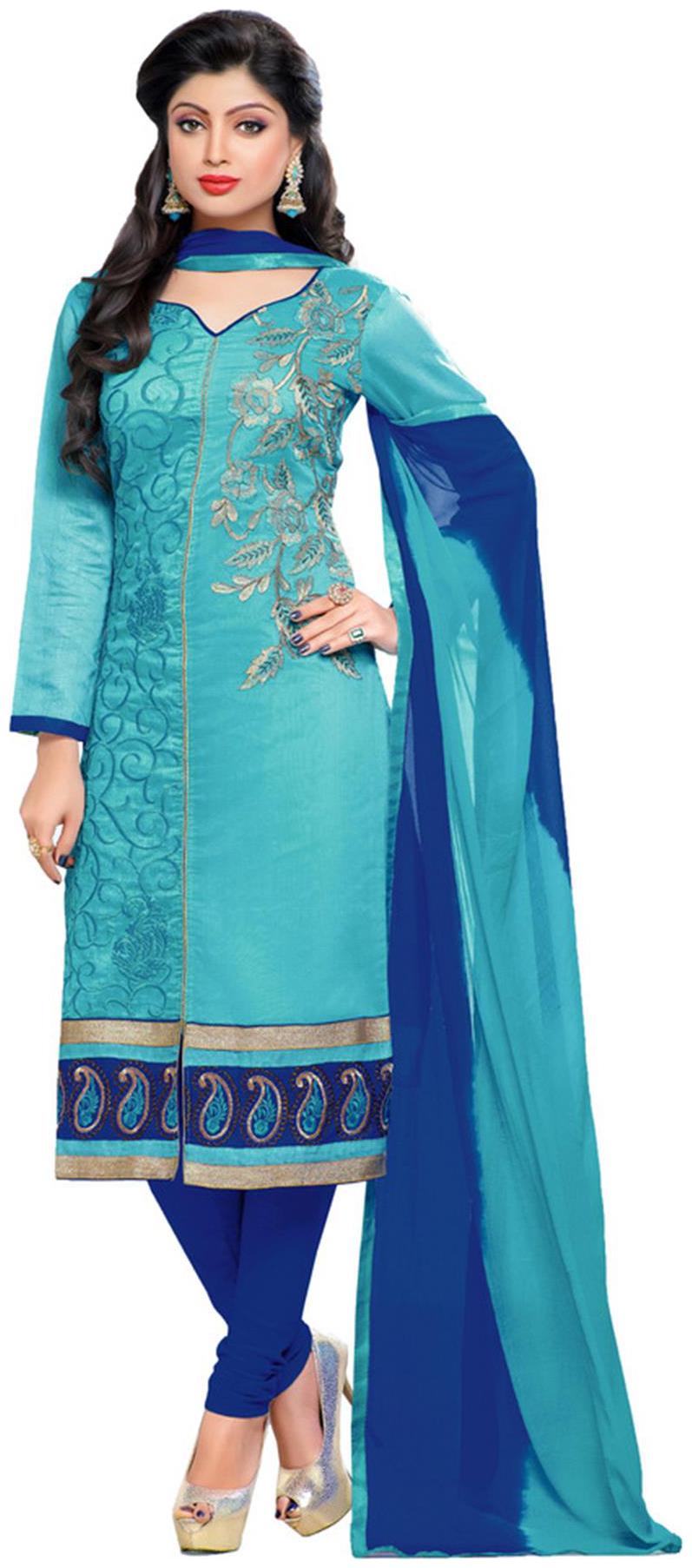 

Dnveens Blue Unstitched Kurta with bottom dupatta With dupatta Dress Material