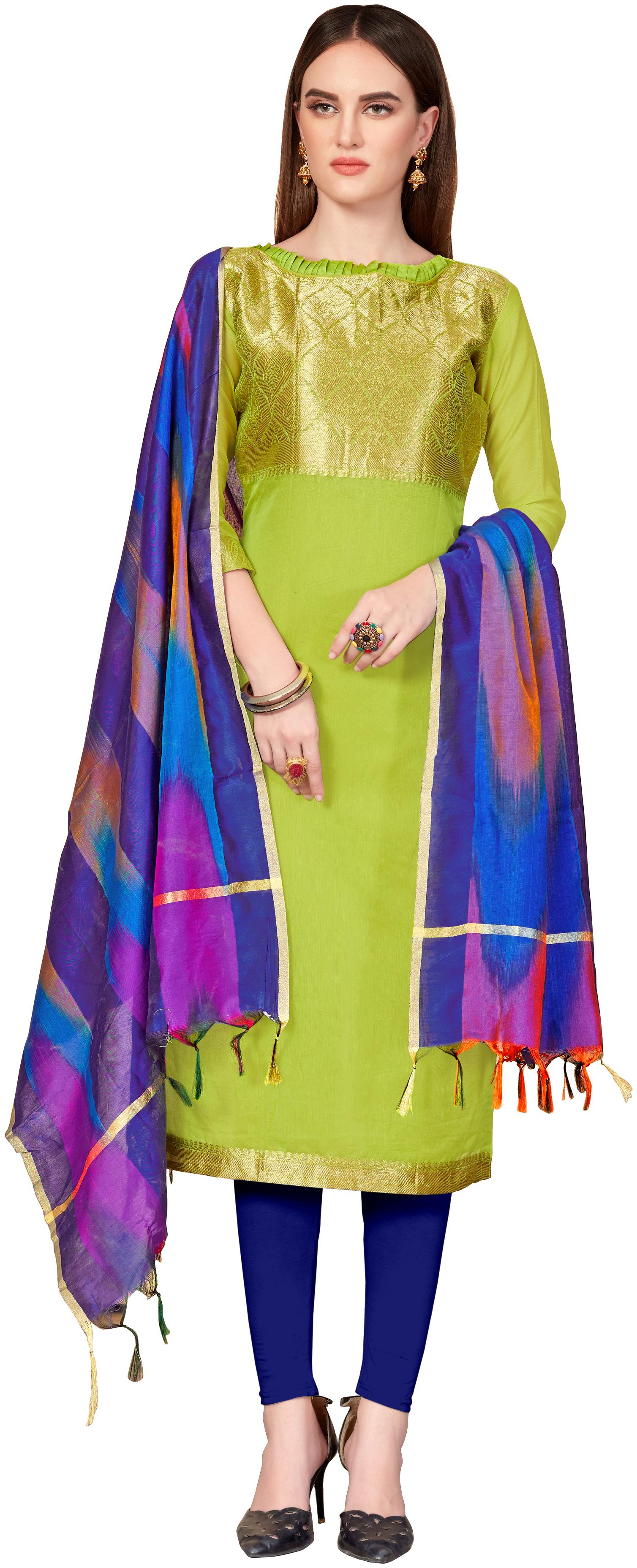 

Dnveens Green Unstitched Kurta with bottom dupatta With dupatta Dress Material