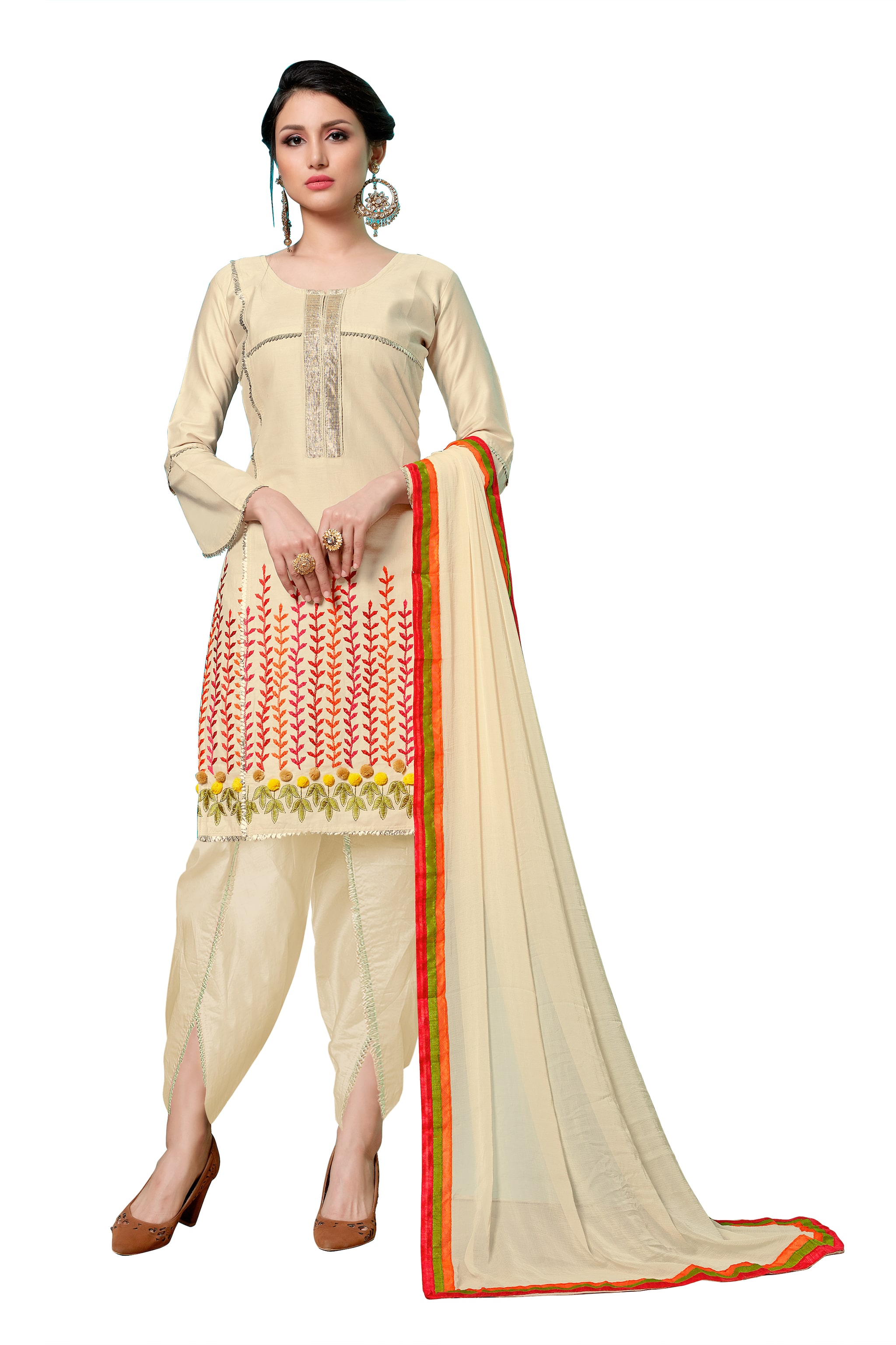 

Dnveens Beige Unstitched Kurta with bottom dupatta With dupatta Dress Material