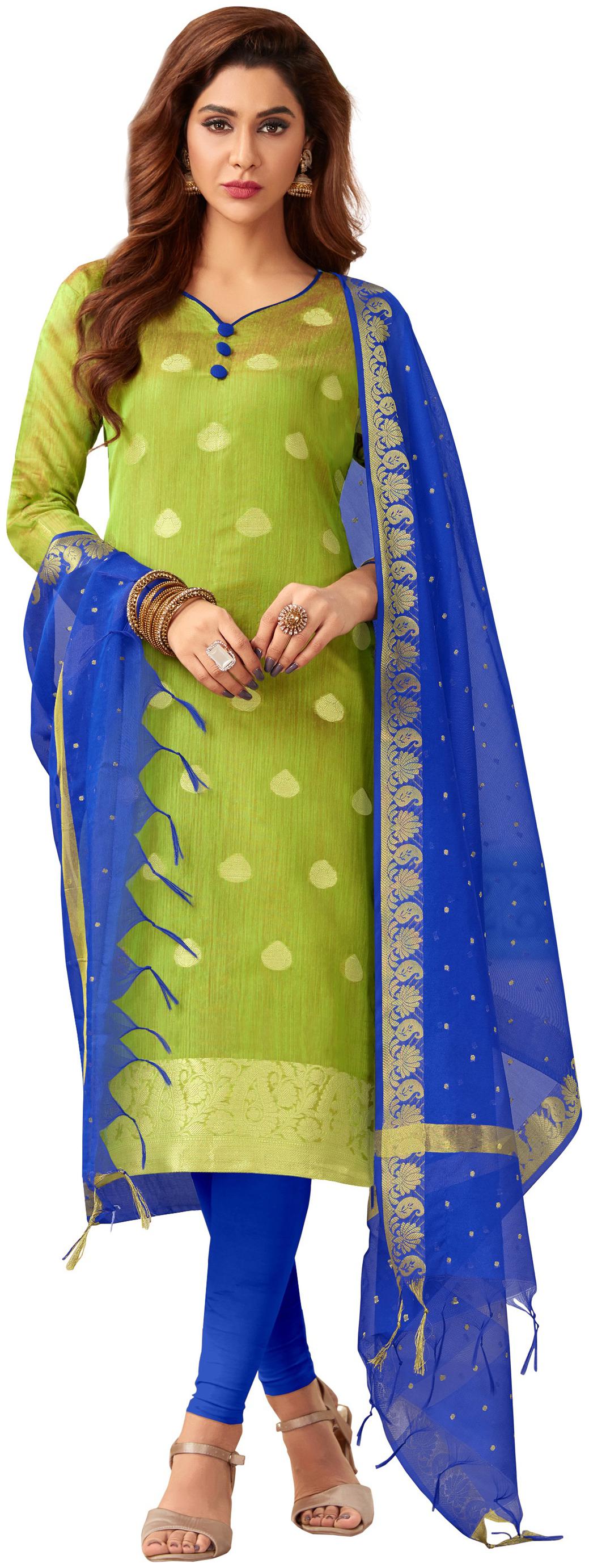 

Dnveens Green Unstitched Kurta with bottom dupatta With dupatta Dress Material
