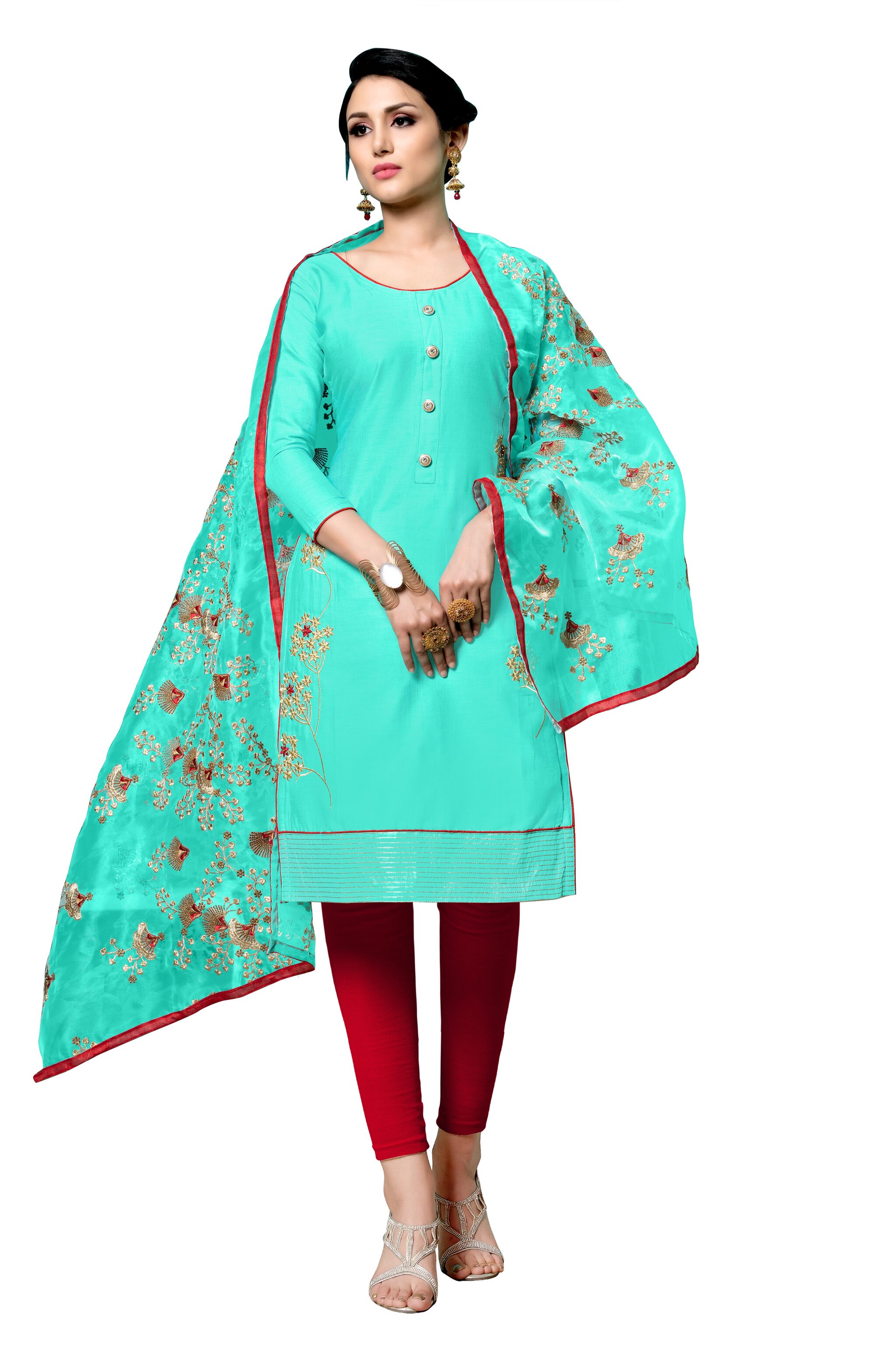 

Dnveens Blue Unstitched Kurta with bottom dupatta With dupatta Dress Material