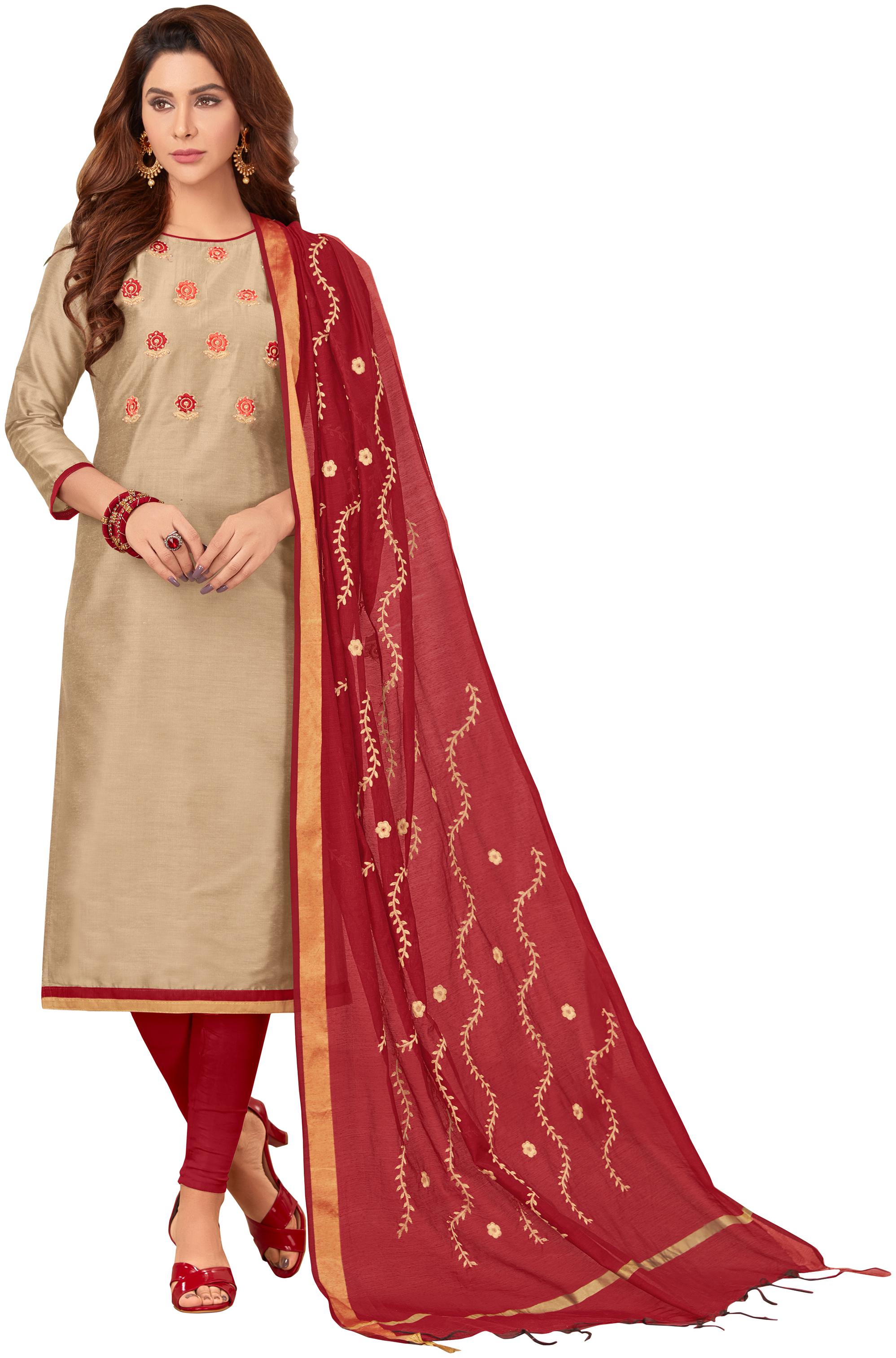 

Dnveens Beige Unstitched Kurta with bottom dupatta With dupatta Dress Material