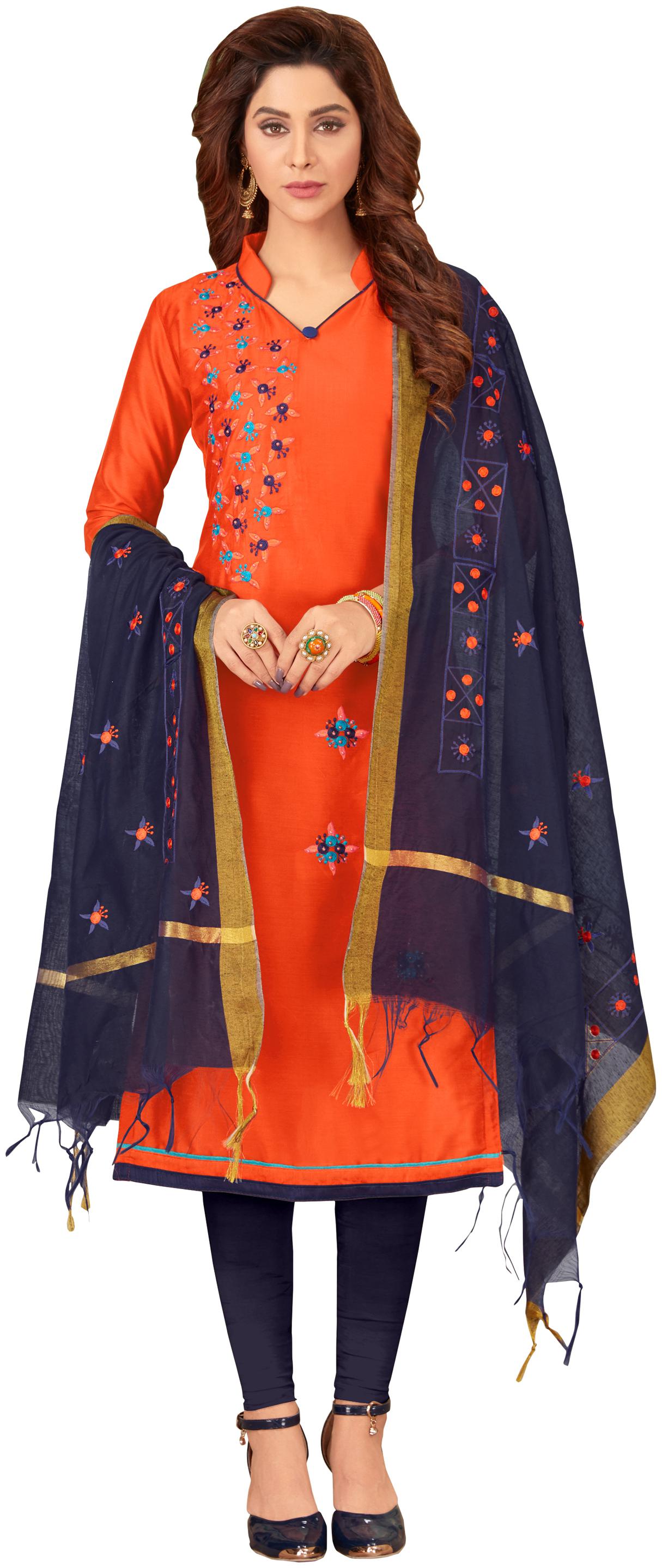 

Dnveens Orange Unstitched Kurta with bottom dupatta With dupatta Dress Material