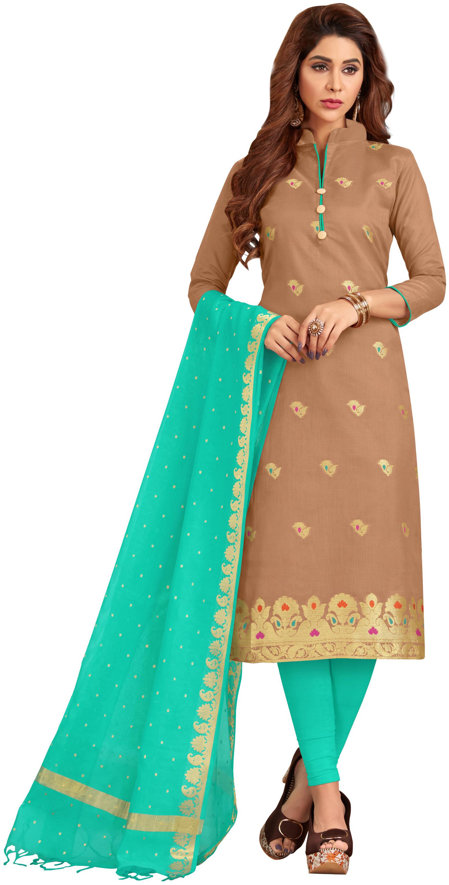

Dnveens Brown Unstitched Kurta with bottom dupatta With dupatta Dress Material