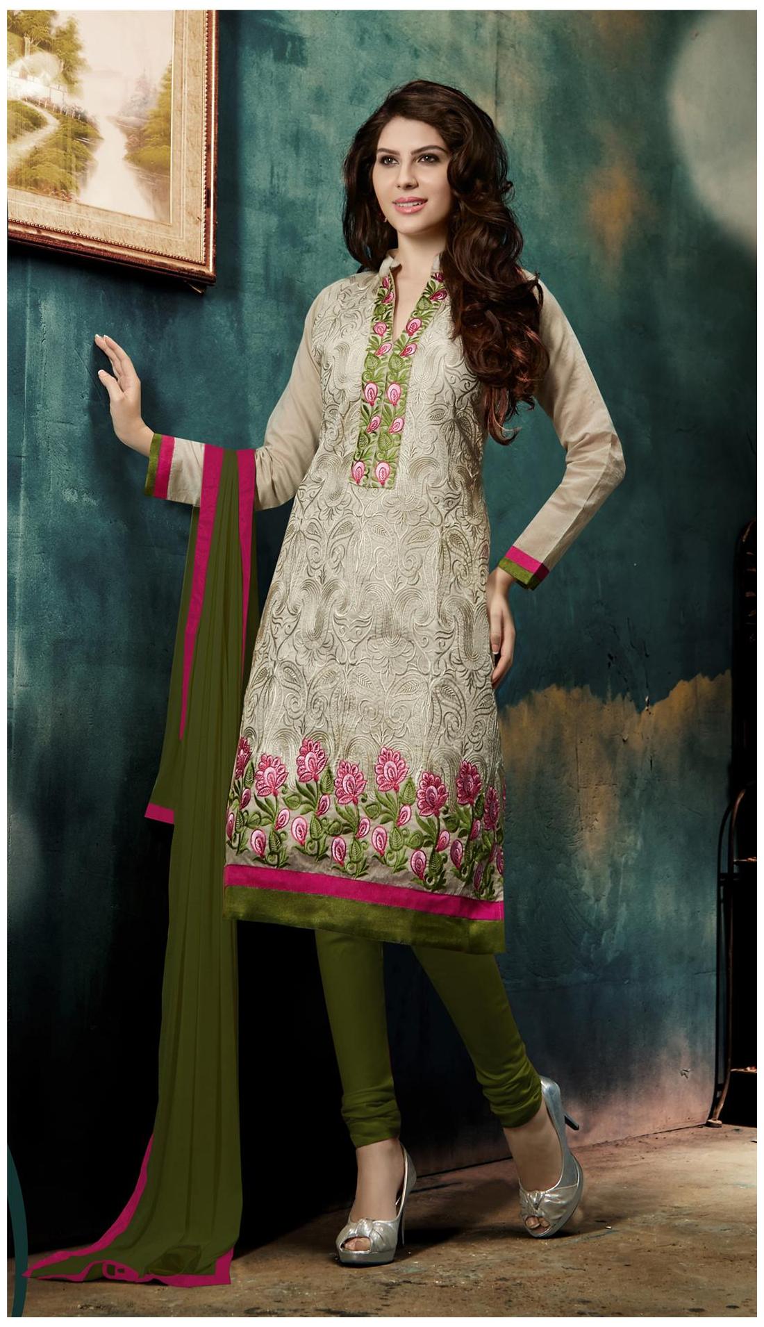 

DnVeens Women s Chanderi Embroidered Straight Dress Material