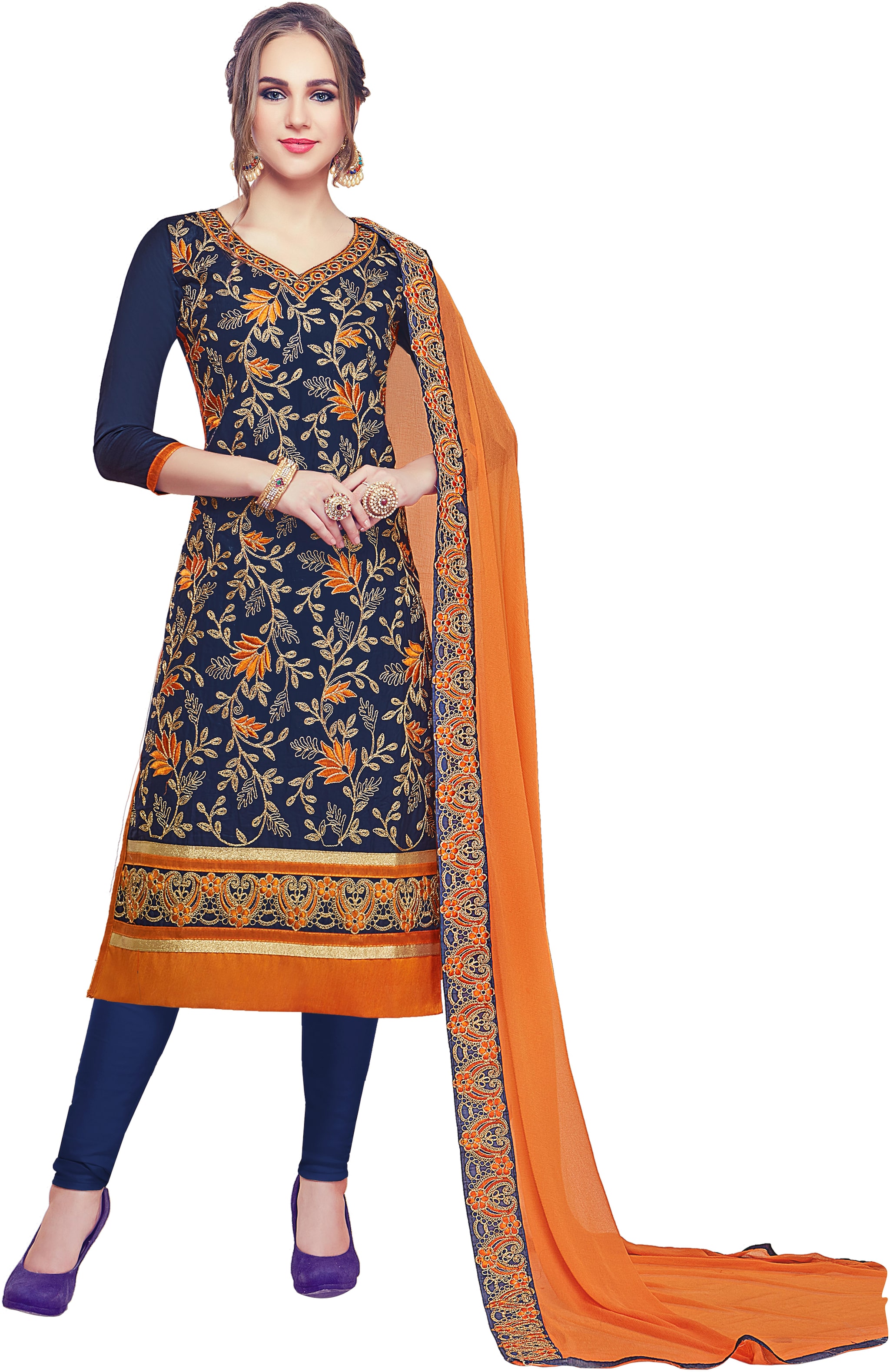 

DnVeens Women Party Wear Embroidery Cotton Dress Material Blue