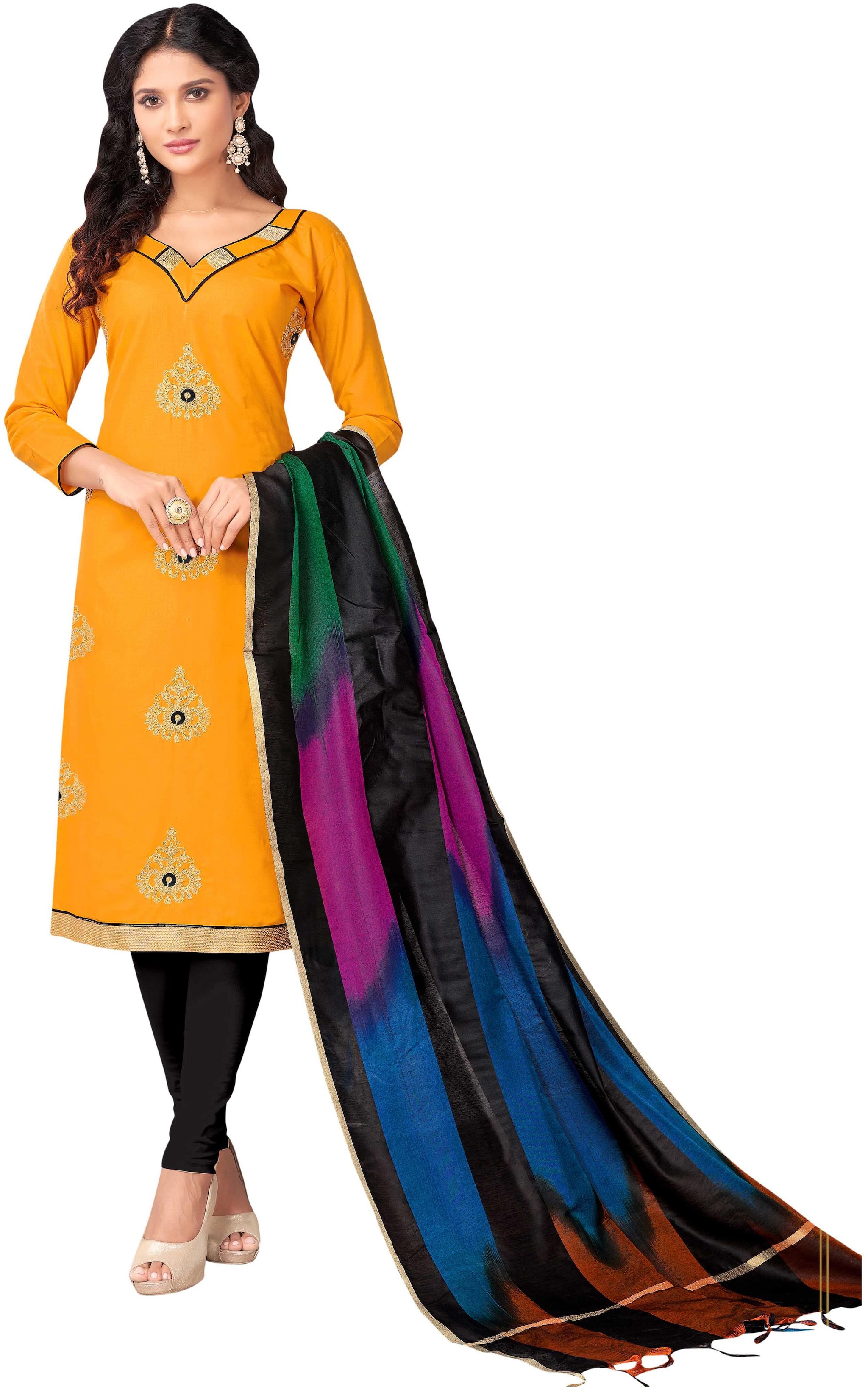 

Dnveens Yellow Unstitched Kurta with bottom dupatta With dupatta Dress Material