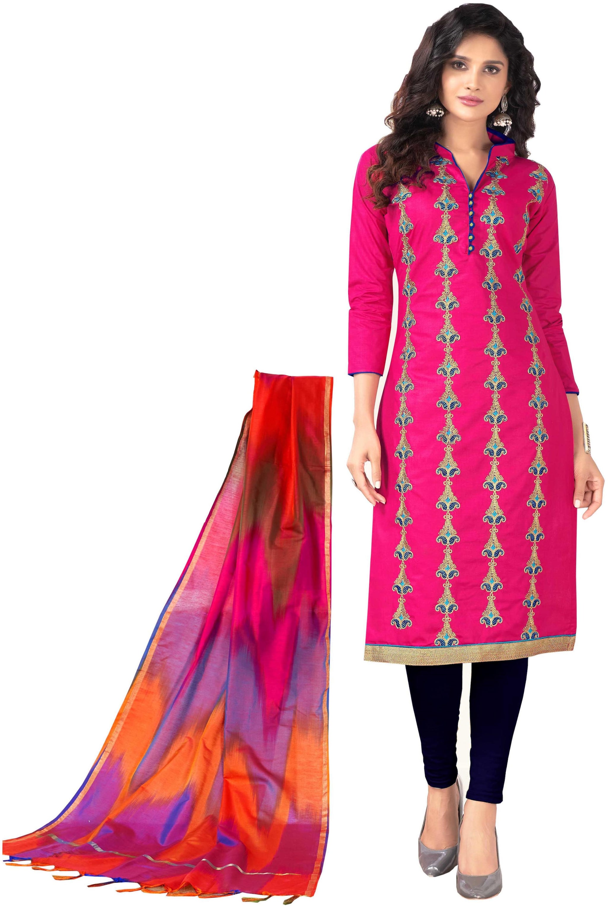 

Dnveens Pink Unstitched Kurta with bottom dupatta With dupatta Dress Material