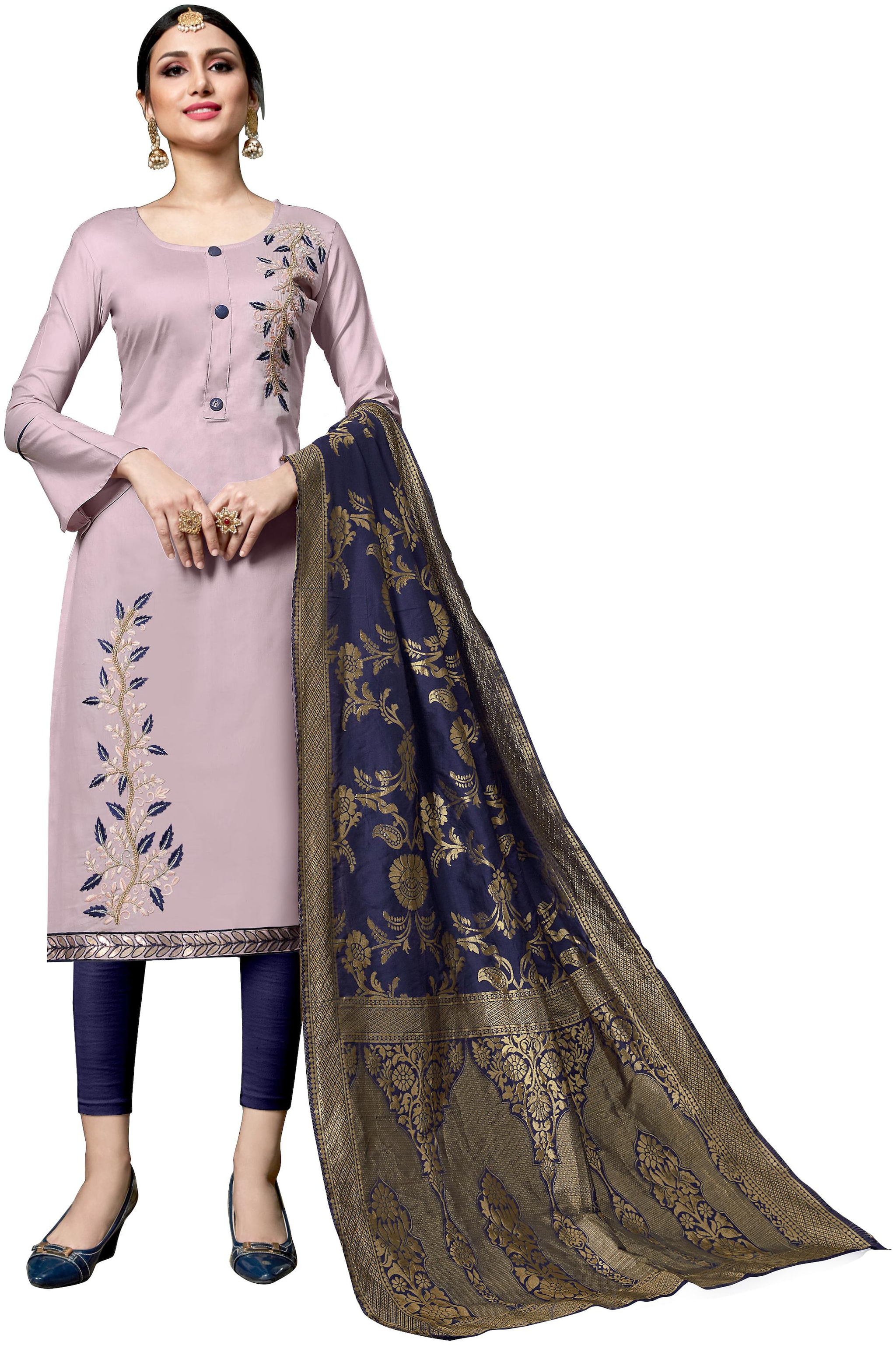 

Dnveens Pink Unstitched Kurta with bottom dupatta With dupatta Dress Material