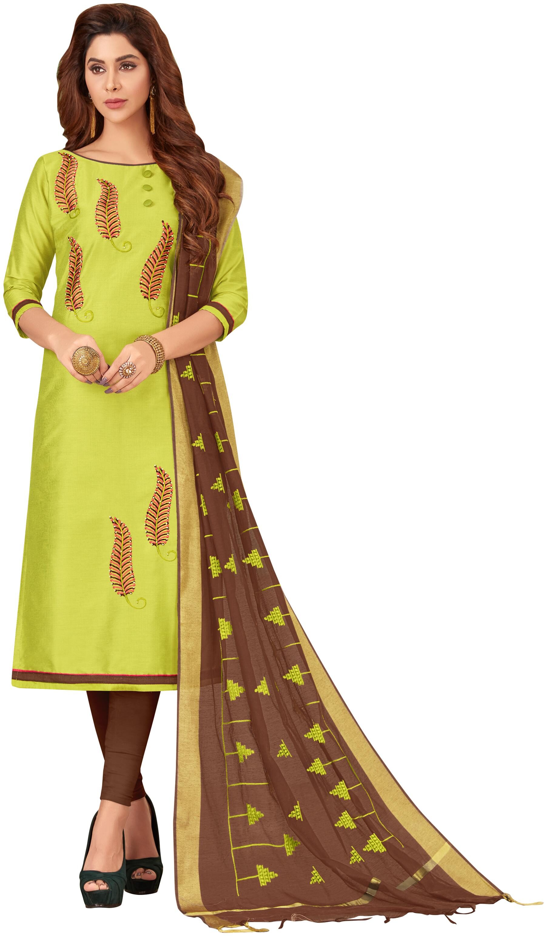 

Dnveens Green Unstitched Kurta with bottom dupatta With dupatta Dress Material
