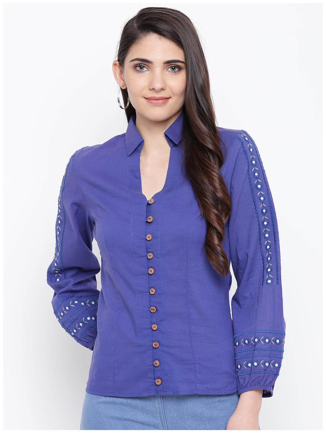 

DODO MOA Women Blue Solid Regular Fit Shirt