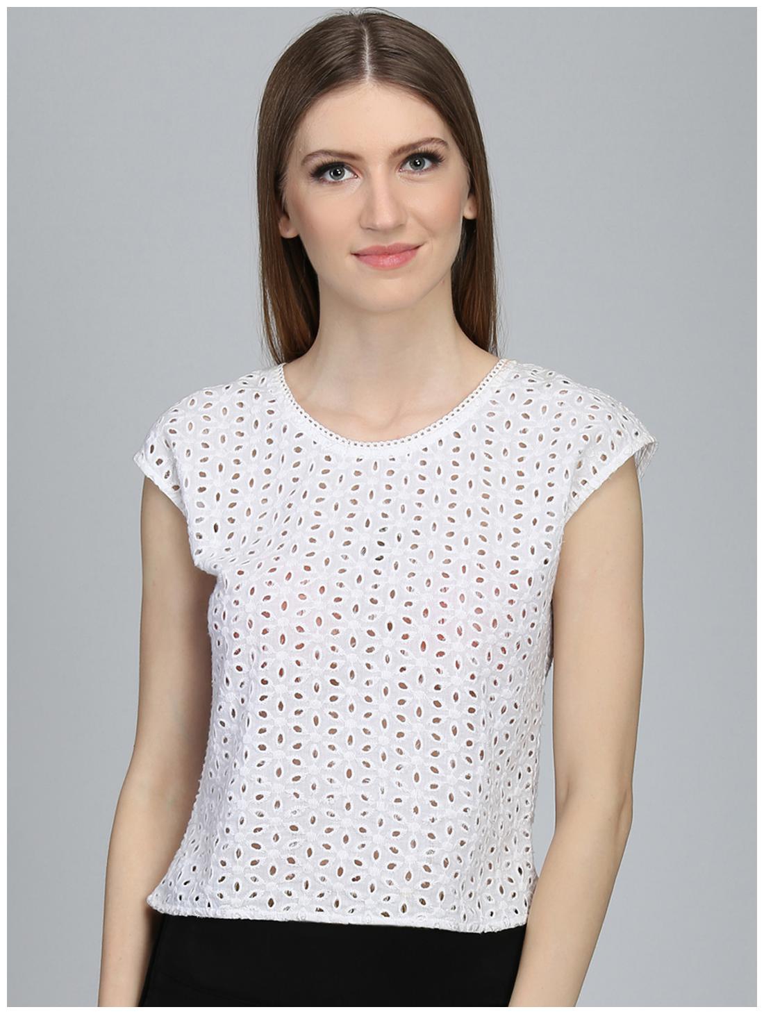

DODO MOA Women Self design Regular top - White
