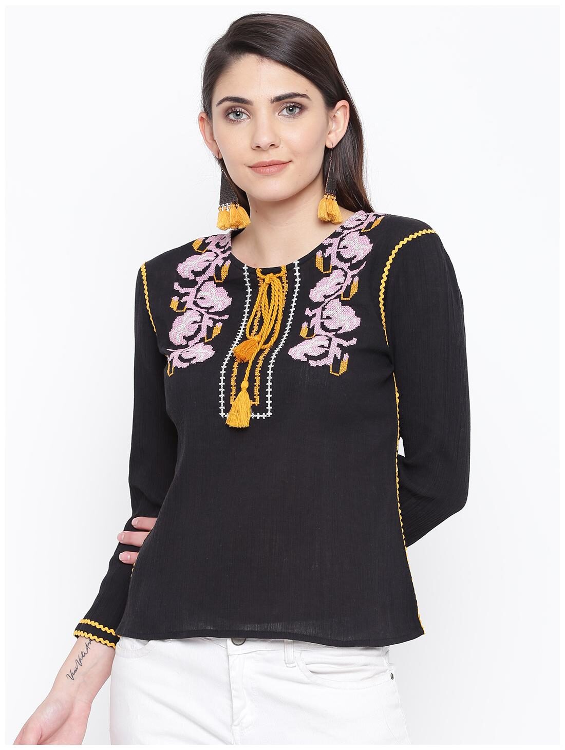 

DODO MOA Women Printed Regular top - Black