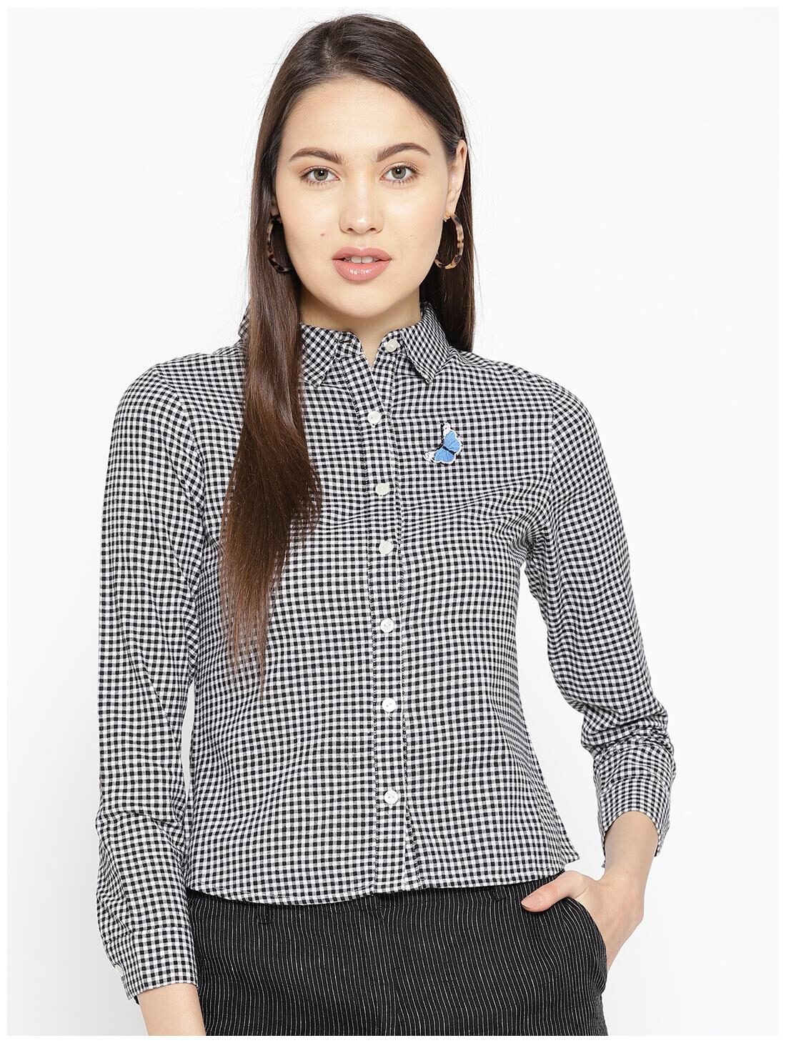 

DODO MOA Women Black Checked Regular Fit Shirt