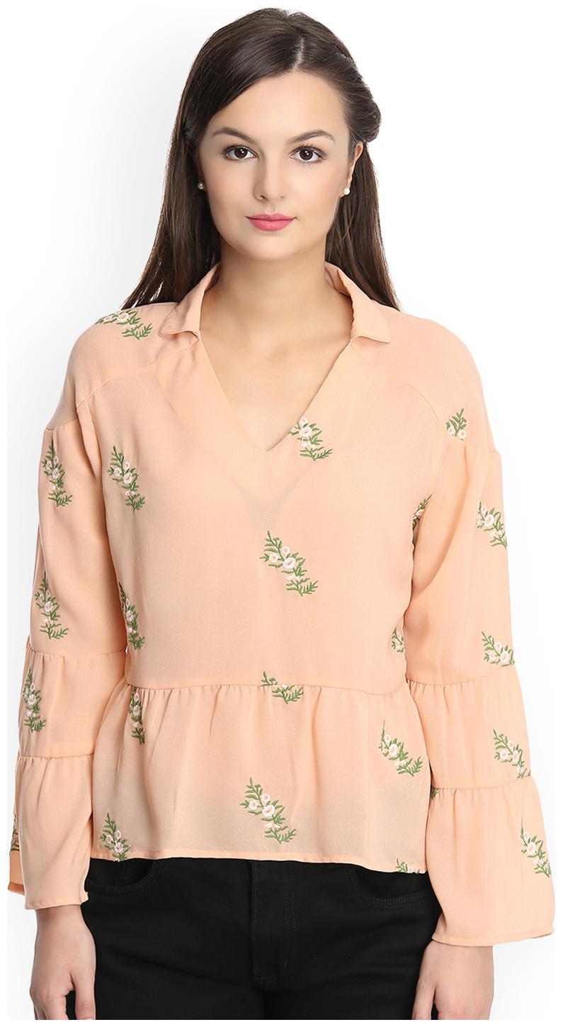 

DODO MOA Women Self design Regular top - Orange