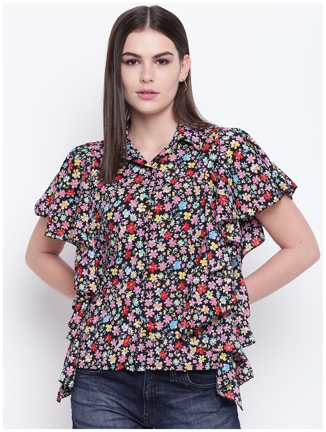 

DODO MOA Women Black Floral Regular Fit Shirt