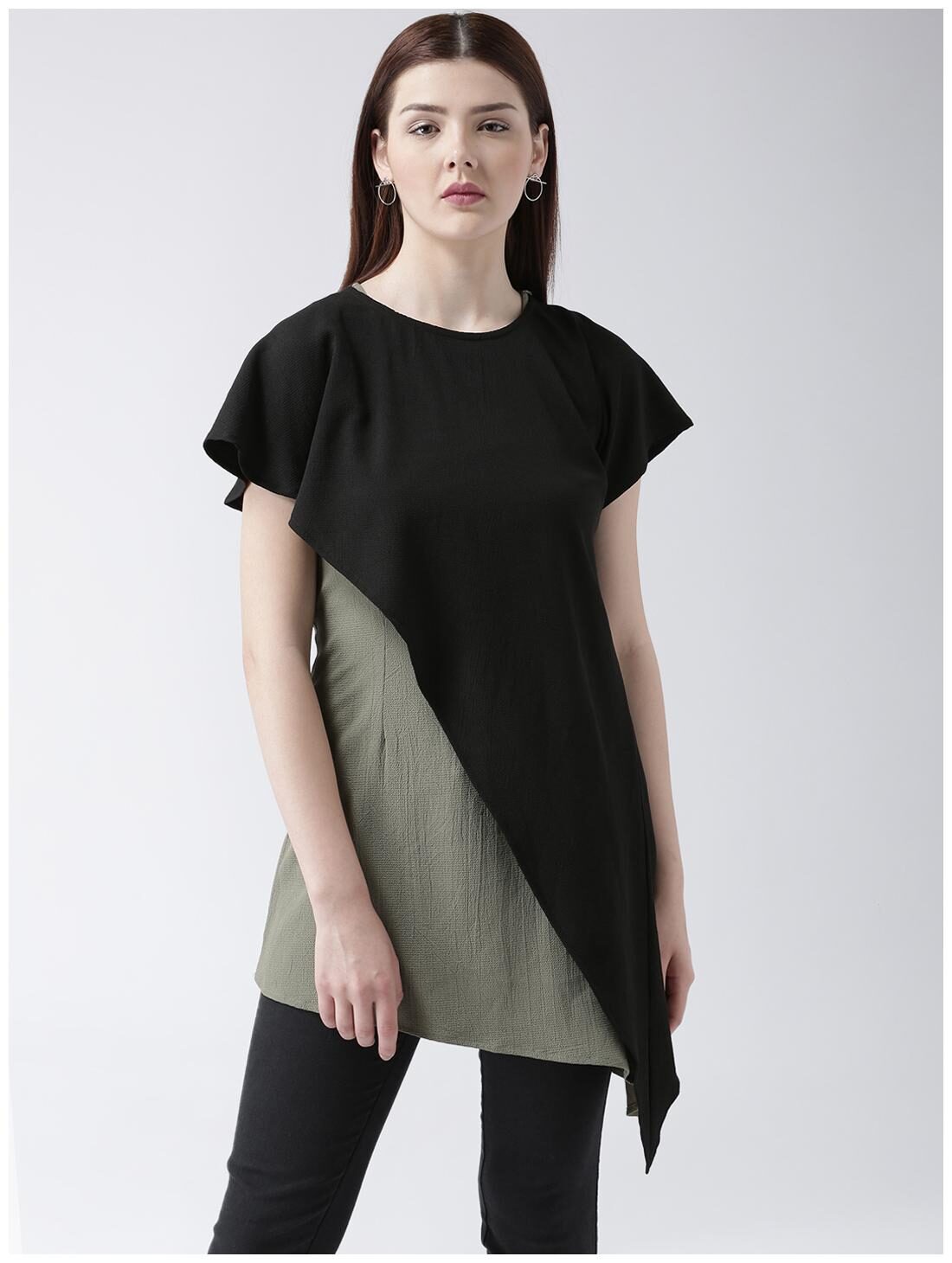 

DODO MOA Polyester Colorblocked Women Green and Black A-Line