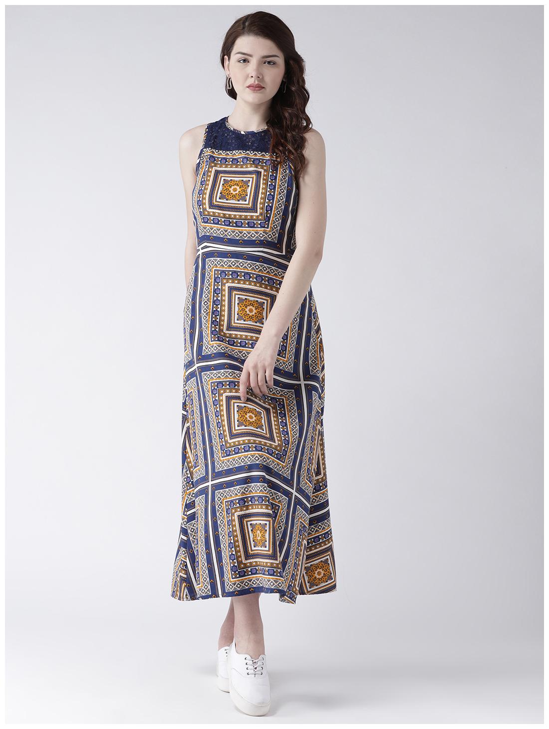 

DODO MOA Blue Printed Fit flare dress