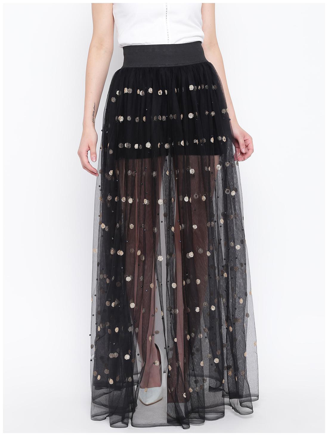 

DODO MOA Embellished Flared skirt Maxi Skirt - Black