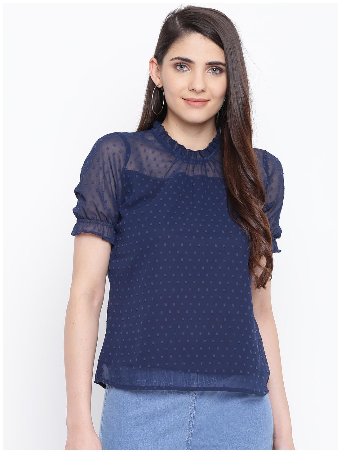 

DODO MOA Women Self design Regular top - Blue