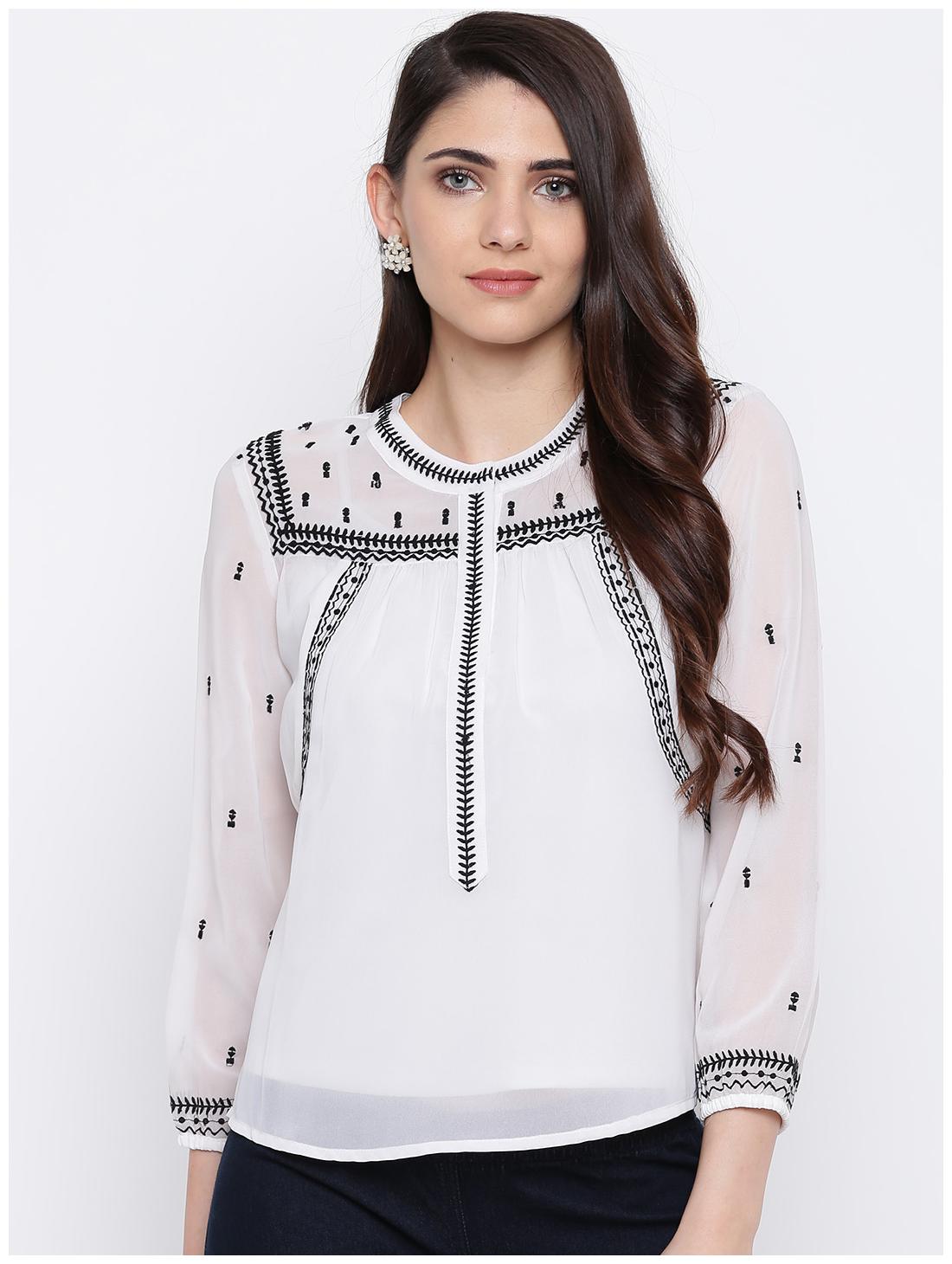 

DODO MOA Women Printed Regular top - White