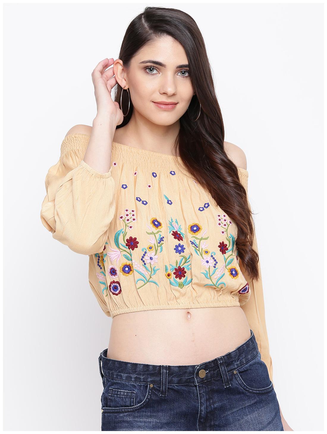 

DODO MOA Women Embroidered Regular top - Beige