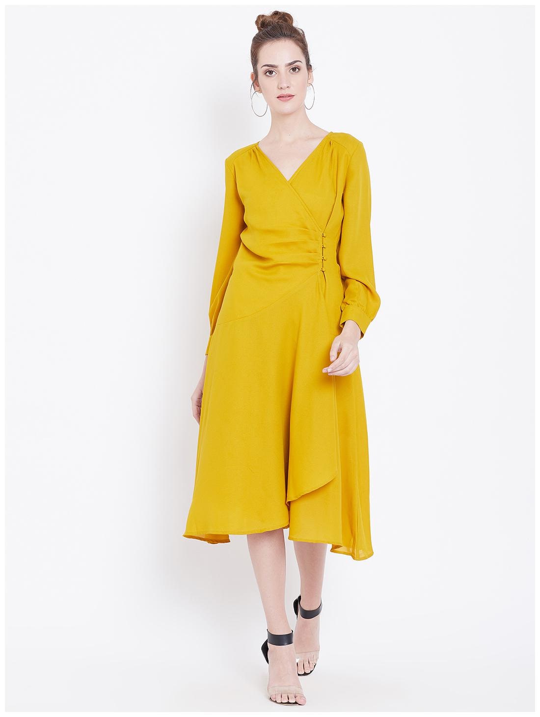 

DODO MOA Mustard Solid Wrap dress