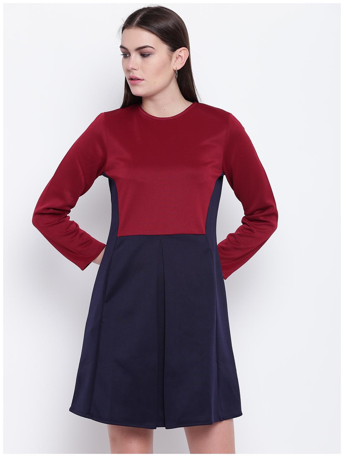 

DODO MOA Blue Maroon Colorblocked A-line dress